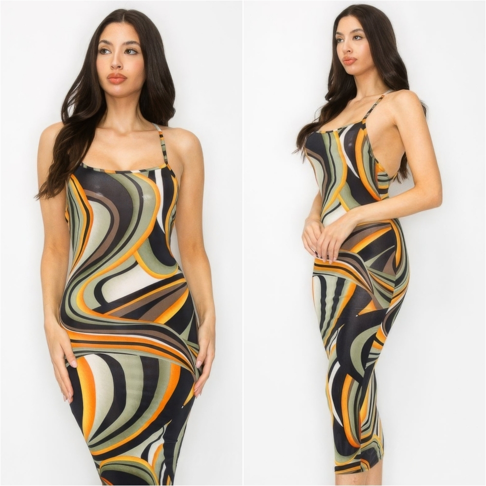 Painted Dreams Midi Dress - Olive